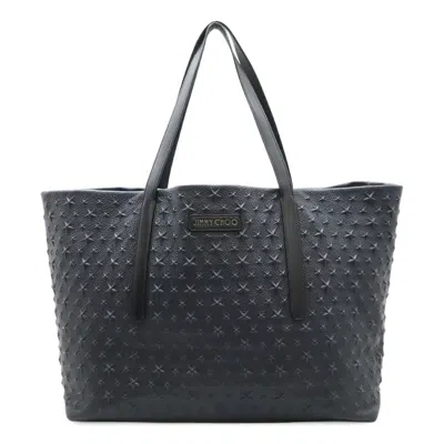 Pre-owned Jimmy Choo Black Navy Leather Shoulder Bag Tote Bag ()