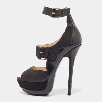 Pre-owned Jimmy Choo Black Nubuck Leather Ankle Strap Sandals Size 36.5