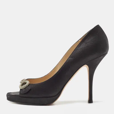 Jimmy Choo Black Nubuck Leather Open Toe Pumps