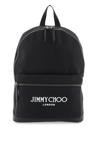 Jimmy Choo Black Nylon Backpack With Leather Base And Contrasting Logo Detail
