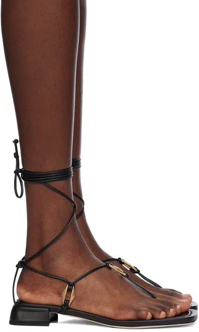 Jimmy Choo Black Onyxia Flat Sandals In Black/gold
