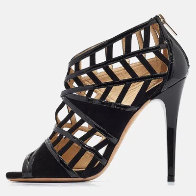 Pre-owned Jimmy Choo Black Patent And Suede Cut Out Sandals Size 39