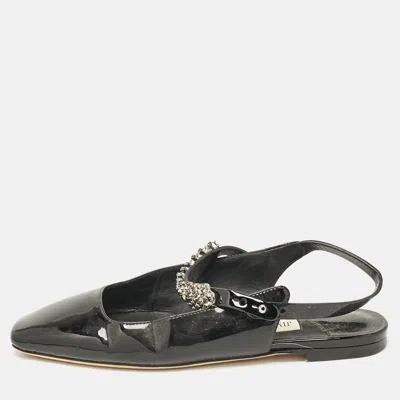 Jimmy Choo Black Patent Crystal Embellished Slingback Flat Sandals In Multi
