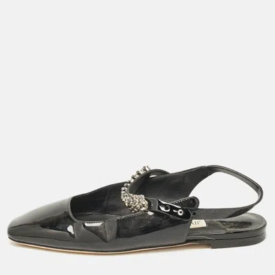 Pre-owned Jimmy Choo Black Patent Crystal Embellished Slingback Flat Sandals Size 35
