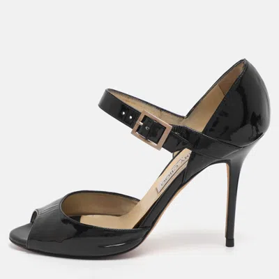 Pre-owned Jimmy Choo Black Patent Leather Ankle Strap Pumps Size 38.5