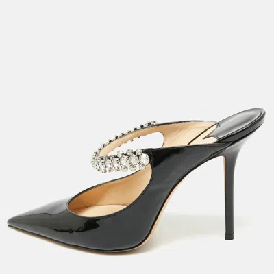 Pre-owned Jimmy Choo Black Patent Leather Bing 100 Crystal Embellished Pointed Toe Mules Size 41