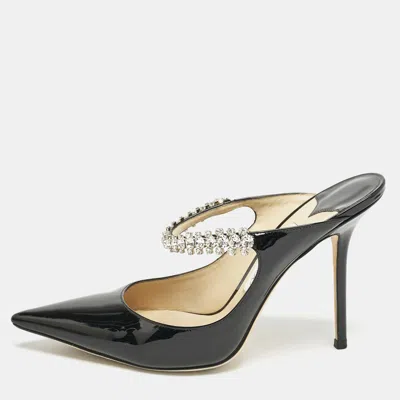 Pre-owned Jimmy Choo Black Patent Leather Bing Crystals Mules Size 41