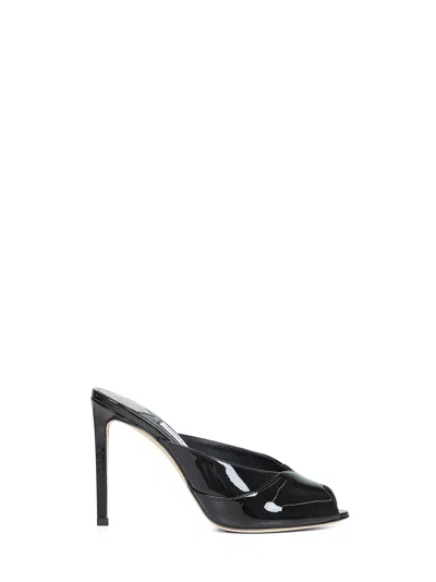 JIMMY CHOO BLACK PATENT LEATHER BRIGITTE 100 MULES