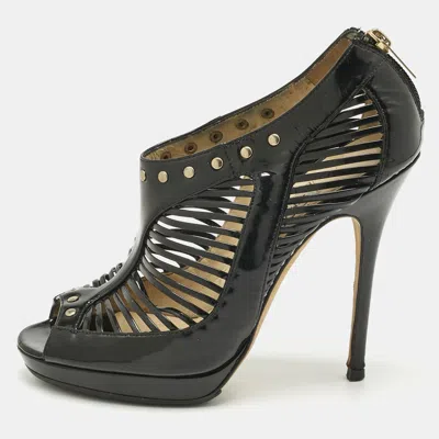 Pre-owned Jimmy Choo Black Patent Leather Caged Open Toe Pumps Size 38