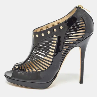 Pre-owned Jimmy Choo Black Patent Leather Caged Open Toe Pumps Size 38.5