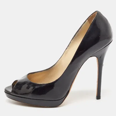 Jimmy Choo Black Patent Leather Cosmic Peep Toe Pumps