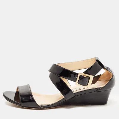 Jimmy Choo Black Patent Leather Cross Strap Slingback Sandals