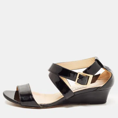 Pre-owned Jimmy Choo Black Leather Cross Strap Slingback Sandals Size 35.5