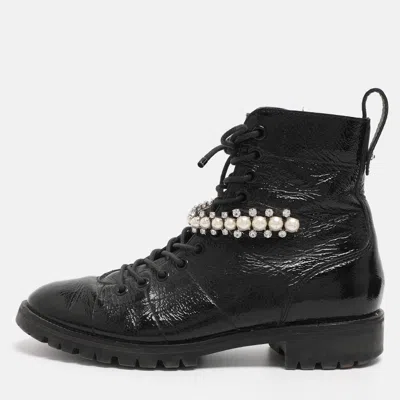 Jimmy Choo Black Patent Leather Cruz Combat Boots