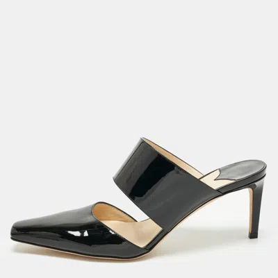 Jimmy Choo Black Patent Leather Hawke Pointed Toe Mules