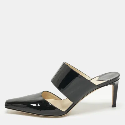 Pre-owned Jimmy Choo Black Patent Leather Hawke Pointed Toe Mules Size 40