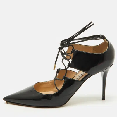 Pre-owned Jimmy Choo Black Patent Leather Hoops Lace Up Pumps Size 38