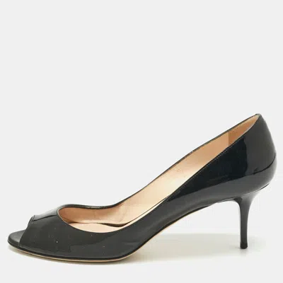 Jimmy Choo Black Patent Leather Isabel Peep Toe Pumps