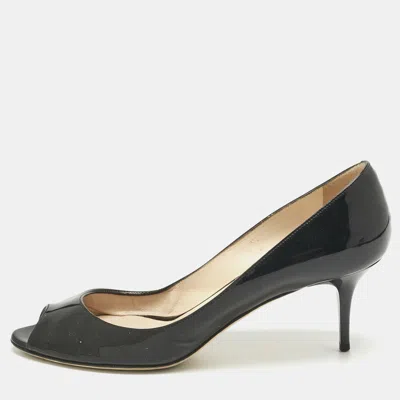 Pre-owned Jimmy Choo Black Patent Leather Isabel Peep Toe Pumps Size 39