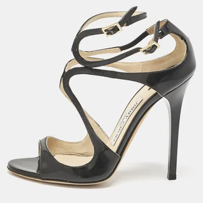 Pre-owned Jimmy Choo Black Patent Leather Ivette Strappy Sandals Size 36