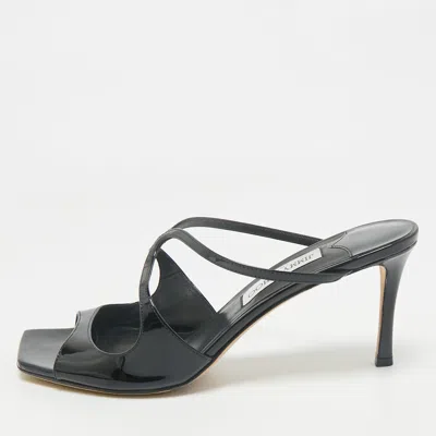 Pre-owned Jimmy Choo Black Patent Leather Lance Slide Sandals Size 42