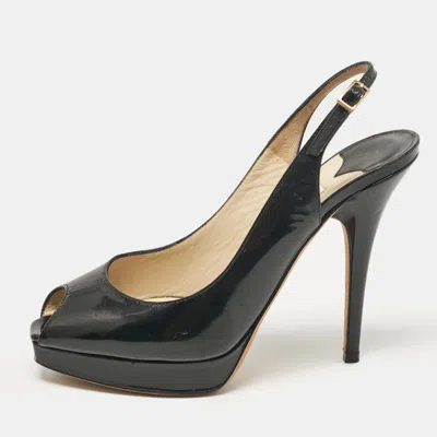 Pre-owned Jimmy Choo Black Patent Leather Nova Peep Toe Pumps Size 36.5