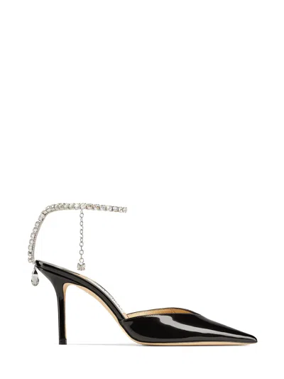 Jimmy Choo Black Patent Leather Pumps With Crystals In Black Crystal