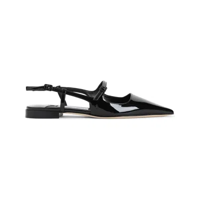 JIMMY CHOO JIMMY CHOO BLACK PATENT LEATHER SLINGBACK SLIPPERS