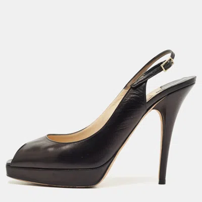 Pre-owned Jimmy Choo Black Patent Leather Vita Peep Toe Platform Slingback Sandals Size 39
