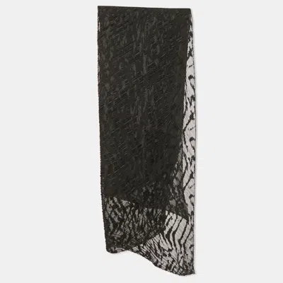 Pre-owned Jimmy Choo Black Patterned Crushed Silk Scarf