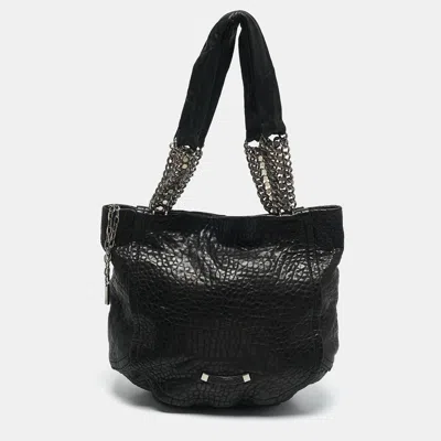 Pre-owned Jimmy Choo Black Pebbled Leather Large Nica Tote