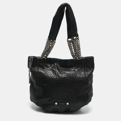 Jimmy Choo Black Pebbled Leather Large Nica Tote