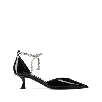 Jimmy Choo Stevie 50 Crystal-embellished Pumps In Patent Leather In Black