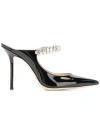 JIMMY CHOO BLACK PUMPS WITH CRYSTAL STRAP IN PATENT LEATHER