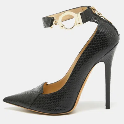 Pre-owned Jimmy Choo Black Python Ankle Cuff Pumps Size 38.5