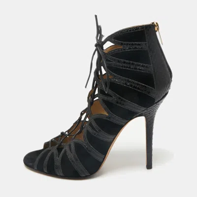 Pre-owned Jimmy Choo Black Python Leather And Suede Ankle Strap Sandals Size 40.5
