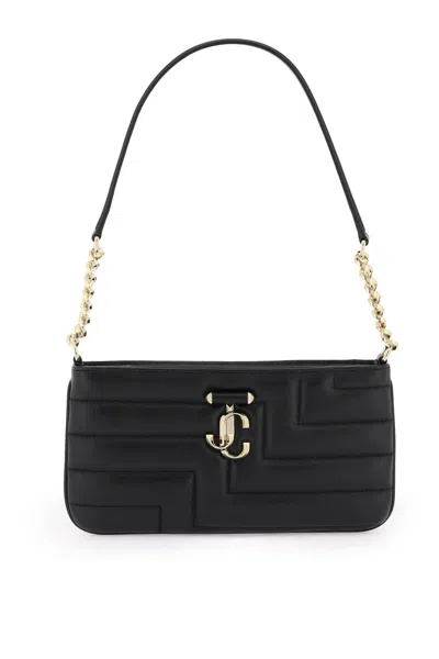 Jimmy Choo Black Quilted Leather Shoulder Handbag With Gold Monogram Detail And Chain Handle