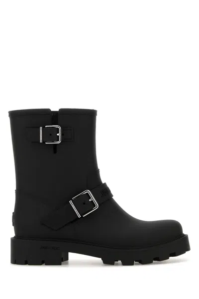 JIMMY CHOO JIMMY CHOO BLACK RUBBER BIKER RAIN ANKLE BOOTS