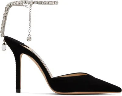 Jimmy Choo Black Black 85 Mm Saeda Decollete Heels In Black Crystal