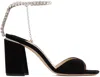 Jimmy Choo Suede Sandals With Block Heel And Embellished Strap In Black
