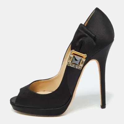Jimmy Choo Black Satin Bow Pumps