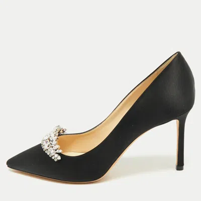 Pre-owned Jimmy Choo Black Satin Crystal Embellished Pumps Size 38