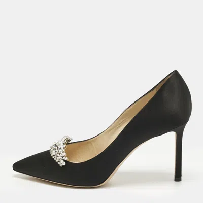 Pre-owned Jimmy Choo Black Satin Crystal Embellished Romy Pointed Toe Pumps Size 38.5