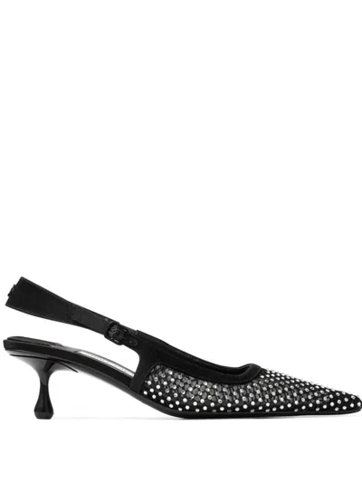 Jimmy Choo Black Satin Mesh Decollete With Crystals In Nero
