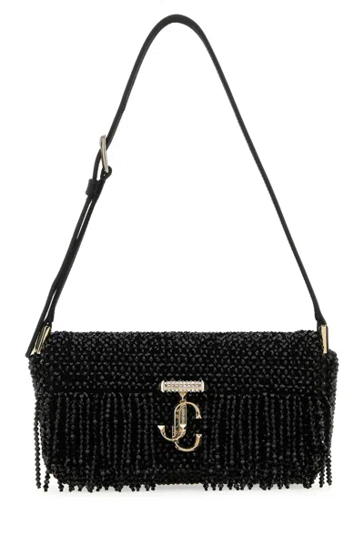 JIMMY CHOO BLACK SATIN MINI AVENUE SHOULDER BAG