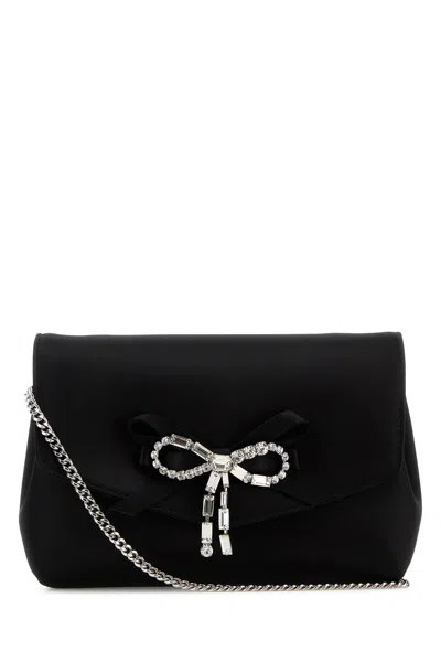 Jimmy Choo Satin Mini Clutch Soft Bow Chain In Black