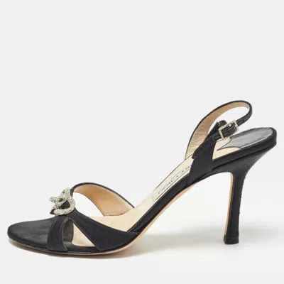 Pre-owned Jimmy Choo Black Satin Slingback Sandals Size 38.5