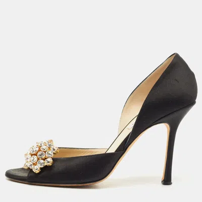 Pre-owned Jimmy Choo Black Satin Tremble Peep Toe Pumps Size 40