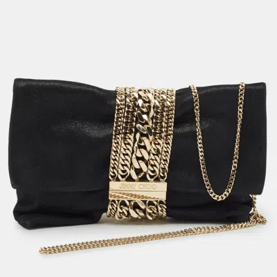 Pre-owned Jimmy Choo Black Shimmer Suede Chandra Chain Clutch