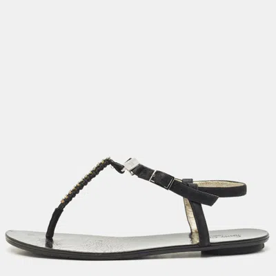 Jimmy Choo Black Shimmer Suede Wander Crystals T-strap Sandals